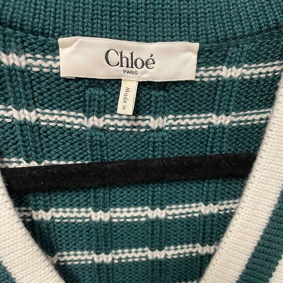 NWT Chloe Striped Ribbed Knit V Neck Jumper Sweater Dark Green Womens Small - Picture 4 of 10